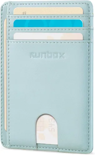 RUNBOX Carteras de cuero minimalistas y delgadas con bloqueo RFID para bolsillo frontal, portatarjetas para hombres y mujeres, regalos para hombres