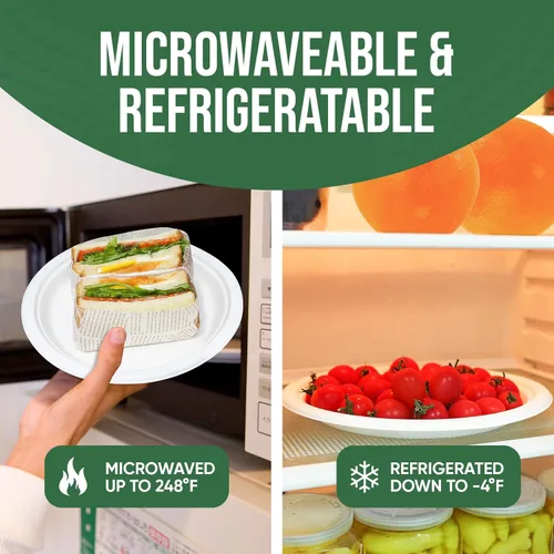 Miniatura 4 de TaidMiao Platos de Papel de 9 Pulgadas Paquete de 100 - Vajilla 100% Compostable Platos Desechables Resistentes a Fugas y Grasa para Fiestas