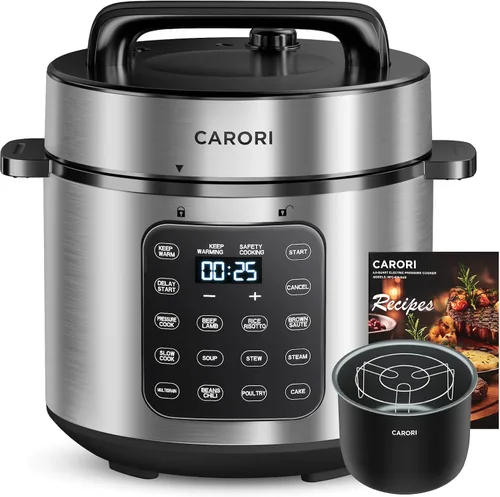 Miniatura 15 de CARORI Olla a presión eléctrica 9 en 1 de 6 cuartos, olla interior de acero inoxidable, cocina multifunción programable de 12 con diseño