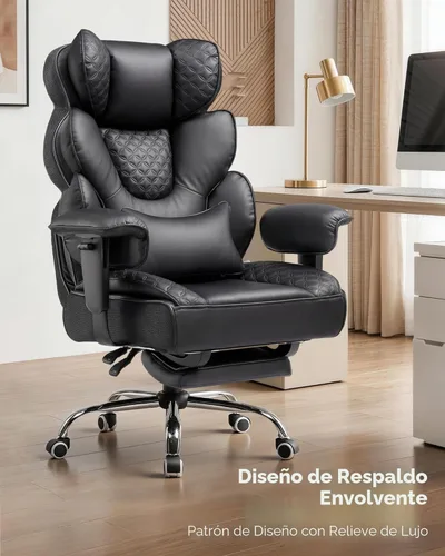 Miniatura 2 de COMHOMA Silla de oficina grande y alta con reposapiés mejorado, silla ejecutiva de respaldo alto resistente con soporte lumbar de resorte para Negro