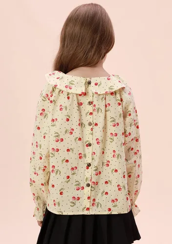 Miniatura 3 de Belle Poque Blusa de manga larga de las niñas del bebé de Peter Pan cuello Top Cherry Tops de algodón para la primavera otoño