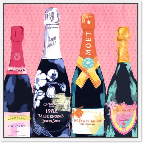 The Oliver Gal Artist Co. Drinks and Spirits - Lienzo decorativo para pared, diseño de Pass The Bottle, con marco de champán, 16 x 16 pulgadas,