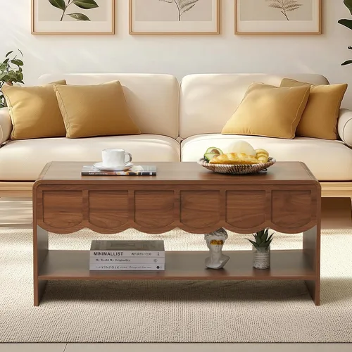 Miniatura 7 de Mesa de centro elevable con compartimento oculto, mesa central de madera de 2 niveles con panel ondulado, moderna mesa elevadora para el hogar, sala