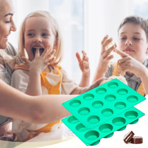 Miniatura 9 de Webake Juego de moldes para pasteles de 2 tamaños diferentes, moldes de silicona de 12 cavidades para postres cubiertos de chocolate, pastel plano