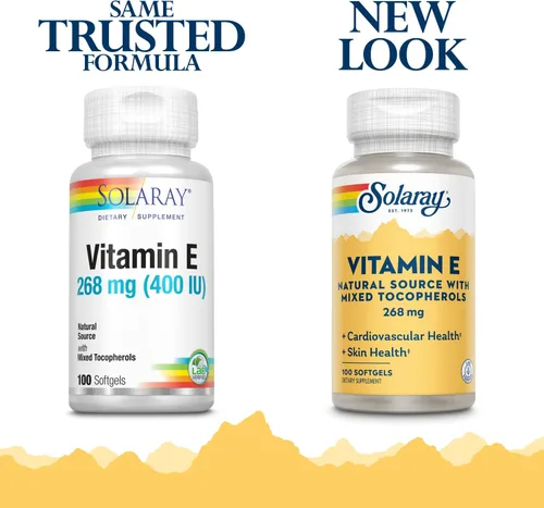 Miniatura 2 de SOLARAY Vitamina E d-alfa tocoferol 268mg (400 UI) Salud del corazón y la piel, apoyo de la actividad antioxidante 100ct