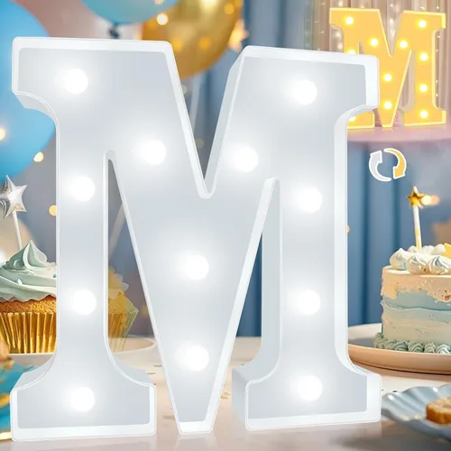 Miniatura 28 de Pooqla Letras con luces LED de marquesina, letras decorativas iluminadas en blanco cálido y blanco frío, letras del alfabeto iluminadas para niños