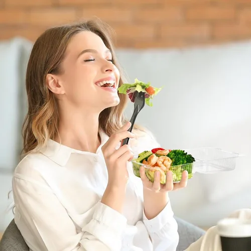 Miniatura 6 de TOFLEN Paquete de 50 contenedores de alimentos de plástico con bisagras, contenedores de rebanada de pastel cuadrados transparentes con tapas