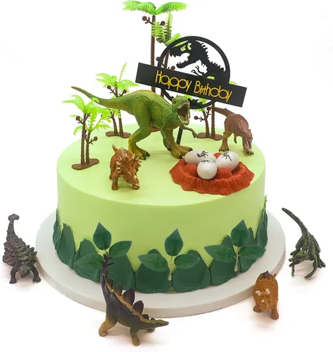 22 piezas de decoración de tarta de dinosaurio con huevos y árboles, decoración de tarta de dinosaurio, decoración de fiesta temática de baby