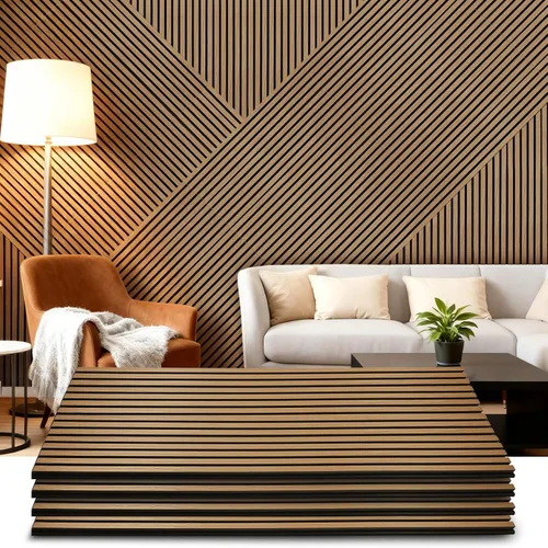 Miniatura 12 de Paneles de pared de listones de madera, paquete de 4 paneles de 94.5 x 7.9 pulgadas, paneles acústicos de madera para pared, paneles estriados 3D