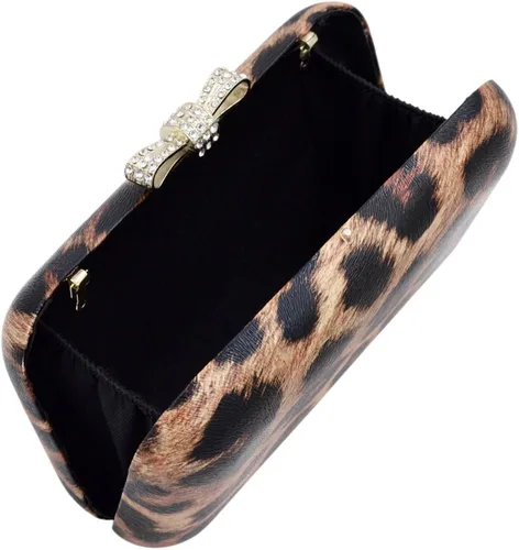 Miniatura 5 de Elegante leopardo PU cuero Crystal Bow Top duro embrague bolso de noche