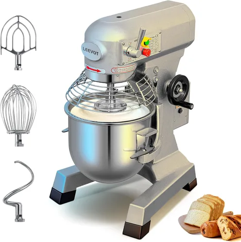 Miniatura 11 de Mezclador comercial de alimentos de 30 cuartos de galón, 1250 W, mezclador comercial de 3 velocidades ajustable con función de temporizador, Plateado
