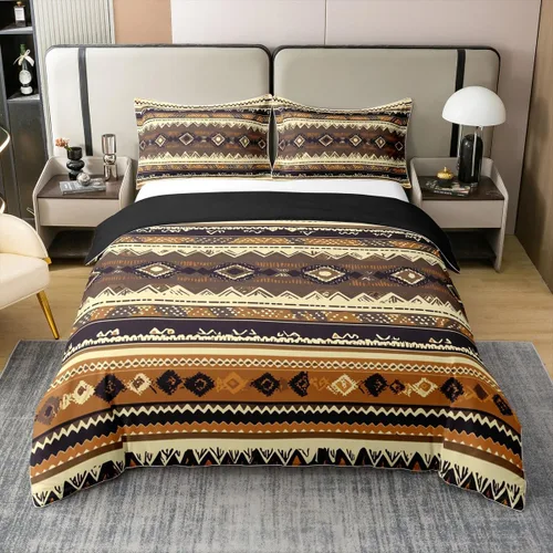 Miniatura 24 de Funda de edredón 100% algodón natural, bohemio, tribal, juego de ropa de cama individual, exótico retro, funda de edredón bohemia con entramado