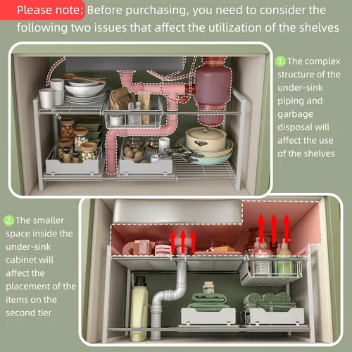 Miniatura 5 de NETEL Organizadores y almacenamiento para debajo del fregadero, organizador de armario de cocina, 2 niveles para debajo del fregadero estantes