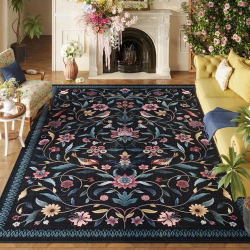 Miniatura 9 de Alfombra de entrada vintage con medallón floral de 2 x 3 pulgadas, lavable a máquina, alfombra de entrada de pelo bajo, suave, pequeña, alfombra
