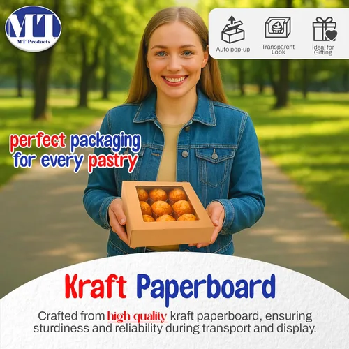 Miniatura 3 de MT Products Cajas Kraft para tartas de 10 x 10 x 2.5 pulgadas, cajas para pasteles de panadería con ventana (paquete de 15) – fabricadas