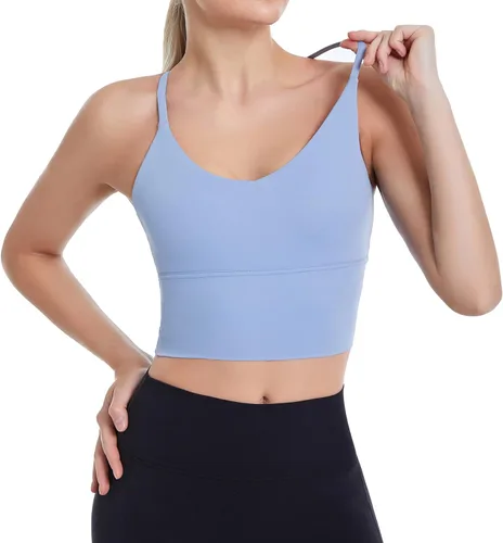 Miniatura 3 de MATHACINO Sports Bras Longline Fitness Crop Tops Tank Yoga Running Shirts V-Neck Spaghetti Strappy Workout Yoga Bra