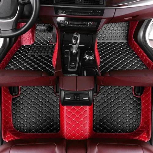 Tapetes de cuero impermeables para automóvil y SUV, alfombrillas para hombres y mujeres, negro y beige, personalizable (color negro + rojo)