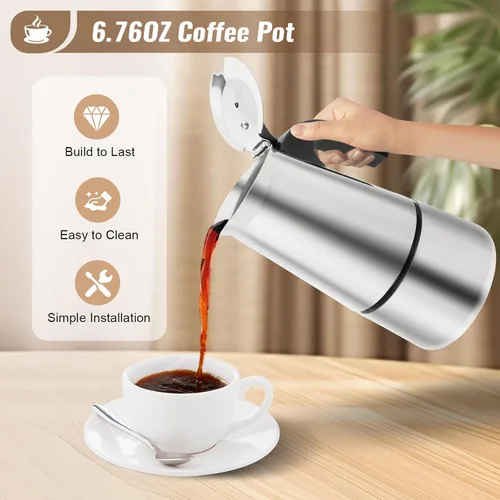 Miniatura 4 de Máquina de café, cafetera de acero inoxidable, cafetera de ajuste de temperatura de cinco velocidades (4 tazas (aproximadamente 6.8 fl oz/6.76 oz))