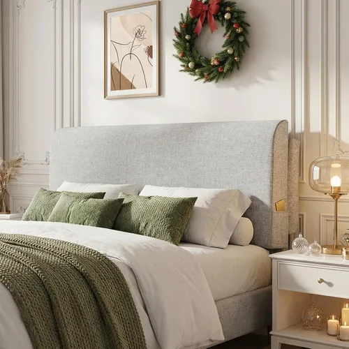 Miniatura 10 de Cabecera tapizada tamaño Queen, no necesita herramientas, cabecera montada en la pared con lino lavable extraíble, respaldo multifuncional (beige)