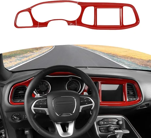 RT-TCZ para Challenger Cubierta de panel de tablero de consola central roja para Dodge Challenger 2015-2023, accesorios interiores rojos, 4 piezas