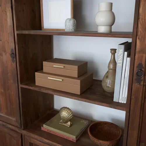 Miniatura 2 de ZICOTO Cajas de almacenamiento decorativas con tapas, juego de 2 hermosos cubos organizadores de piel sintética para la decoración de tu estantería