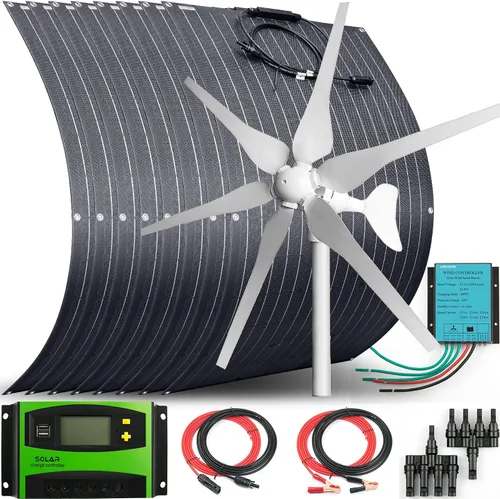 Miniatura 11 de Kit solar eólico de 500 W, sistema de 12 V fuera de la red: generador de turbina eólica de 400 W + 1 panel solar flexible ETFE de 100 W +