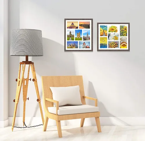 Miniatura 4 de Golden State Art, Juego de 3, marcos de collage de madera marrón envejecida de 13.7 x 15.7 pulgadas, paspartú blanco, muestra siete fotos de 4 x 6