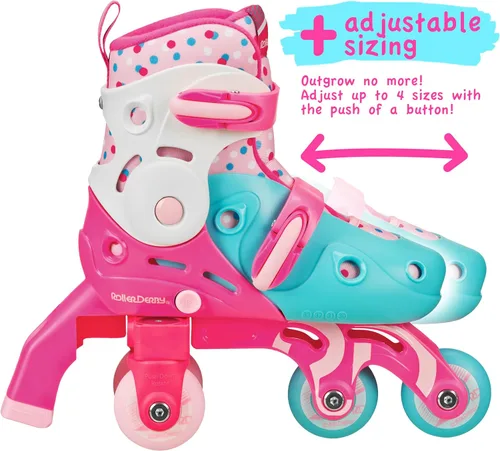 Miniatura 3 de Patines Roller Derby Switch para Principiantes, Patines Ajustables 2 en 1 Convertibles de Modo de Aprendizaje a Patines en Línea para Pequeños
