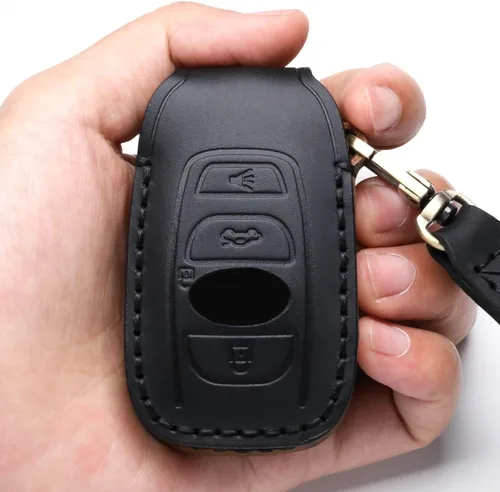 Miniatura 4 de Funda de cuero para llavero compatible con Subaru, control remoto sin llave, Forester Impreza Outback WRX BRZ Legacy y XV Crosstrek, etc. (A-Negro)