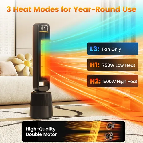 Miniatura 2 de Auertech Combo de calentador de espacio y ventilador de 35 pulgadas, calentador de torre de 1500 W con humidificador, tanque de agua de 1.75 L