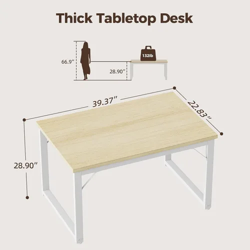 Miniatura 2 de Mericonia Escritorio para computadora de 40 pulgadas, escritorio ejecutivo moderno y grueso, mesa de escritura simple resistente para el hogar, roble