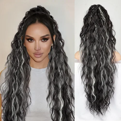 Miniatura 9 de ORSUNCER Extensión de cola de caballo de 18" con pinza rizada, cola de caballo esponjosa, extensiones de pelo sintético de aspecto natural para mujer