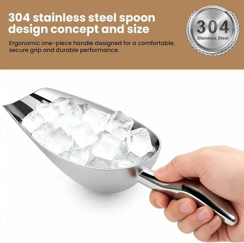 Miniatura 6 de Cuchara de hielo de acero inoxidable 304 de 8 onzas para congelador y máquina de hielo, paquete de 2 unidades, cuchara de metal resistente, apta