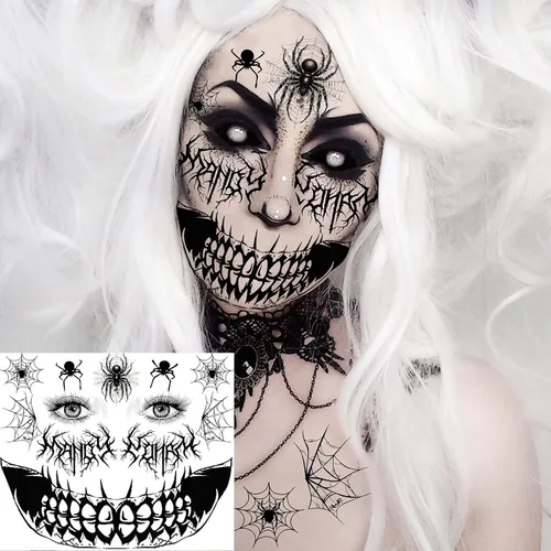 Miniatura 2 de COKTAK 4 hojas de tatuajes faciales de Halloween aterradores para mujeres, hombres y adultos, cicatrices de heridas falsas, maquillaje de bruja