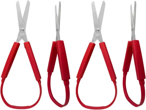Paquete de 4 tijeras de bucle adaptativas, tijeras de apertura automática de 8 pulgadas para necesidades especiales, niños y adultos (rojo)