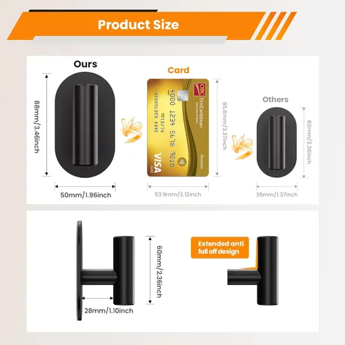 Miniatura 2 de Aikzik Ganchos adhesivos negros resistentes, ganchos de pared para ducha, baño, toalla, abrigo, bata, ganchos de acero inoxidable para colgar