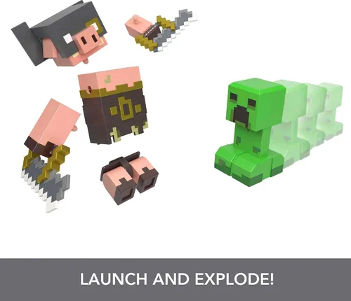 Miniatura 4 de Mattel Minecraft Legends - Figura de acción de 2 unidades, juego de Creeper vs Piglin Bruiser, juguetes coleccionables Attack & React, escala