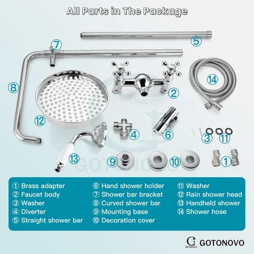 Miniatura 9 de gotonovo Juego de grifería de ducha expuesta de lujo, sistema de ducha para baño, cabezal de ducha de lluvia de 8 pulgadas montado en pared