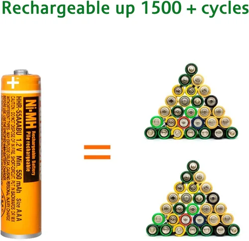 Miniatura 7 de Paquete de 4 baterías recargables AAA NI-MH 1.2V 550mAh HHR-55AAABU AAA para teléfonos inalámbricos Panasonic