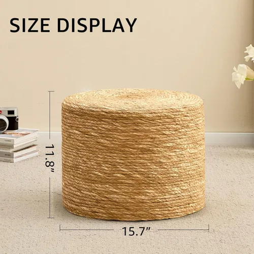 Miniatura 3 de Wimarsbon Puf redondo otomano, reposapiés tejido a mano natural, puf rústico de salón, taburete bohemio Pous, mesa decorativa o asiento