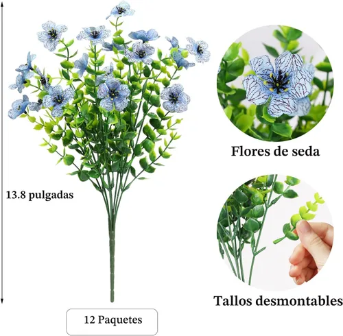 Miniatura 2 de ATTGREAT Flores artificiales para exteriores, plantas sintéticas resistentes a los rayos UV, flores falsas, margaritas, 12 paquetes de plnats de Azul