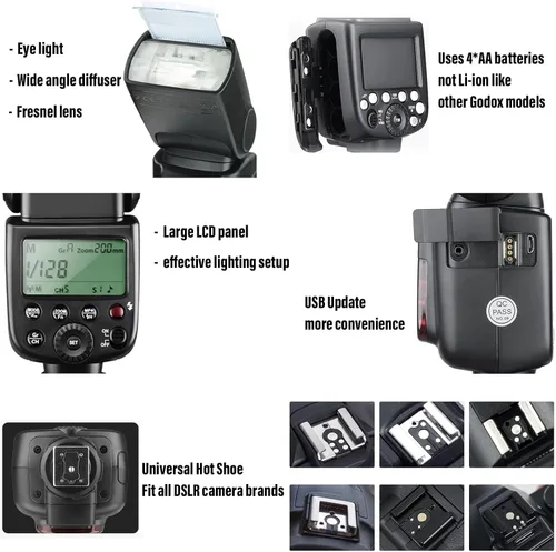 Miniatura 5 de Godox TT600 2.4G Flash de cámara inalámbrico Speedlite con Difusor, Flash Manual GN60 Maestro/Esclavo, HSS cuando se empareja fuera de la cámara
