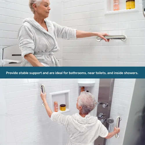 Miniatura 7 de Barras de agarre de metal cepillado para baño, mango de ducha fuerte y mango de baño para seguridad, barras de agarre de ducha para personas