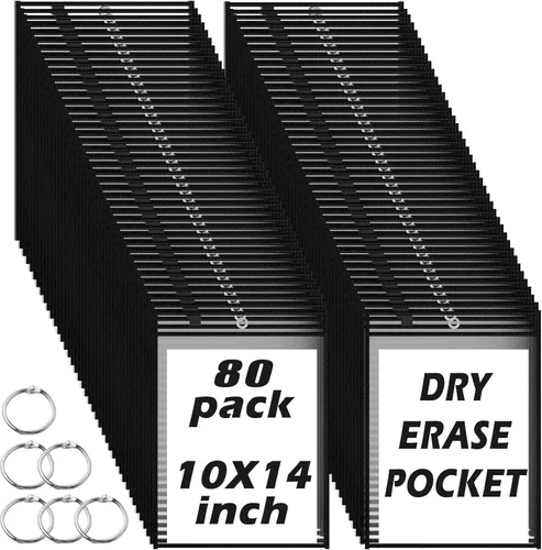 Miniatura 10 de Oleitodh - 100 paquetes de fundas de bolsillo reutilizables de borrado en seco extragrandes con 6 anillas, 20 colores surtidos 10x14 para boletos