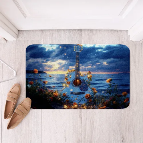 Miniatura 13 de Alfombra de baño de guitarra roja, antideslizante con música hip pop, decoración del hogar, para interiores y niñas, diseño de guitarra roja, tapete