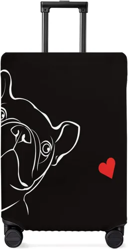 French Bulldog Suitcase Cover - Waterproof Stretch Travel Luggage Cover, Cute Animals Red Love Heart Black Luggage Covers Washable Luggage Protector