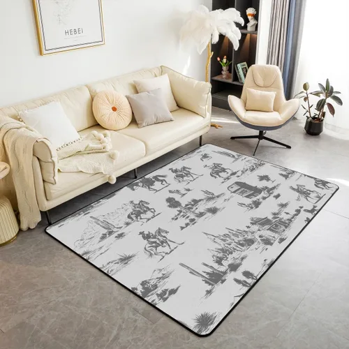 Erosebridal Cowboys - Alfombra antideslizante de 3 x 5 pies, alfombra de caballos occidentales, tapete decorativo para interiores, montañas del
