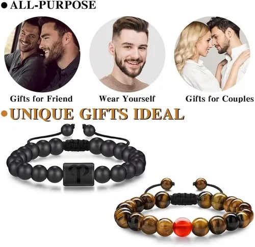 Miniatura 6 de Pulseras del zodiaco para hombres y mujeres, hechas a mano, ojo de tigre natural de 0.315in y piedra de ágata mate para hombre, pulseras