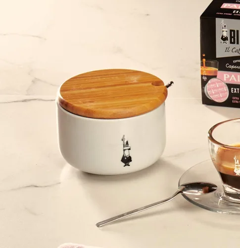 Miniatura 3 de Bialetti Azucarero Y0TZ102 con tapa de bambú, porcelana