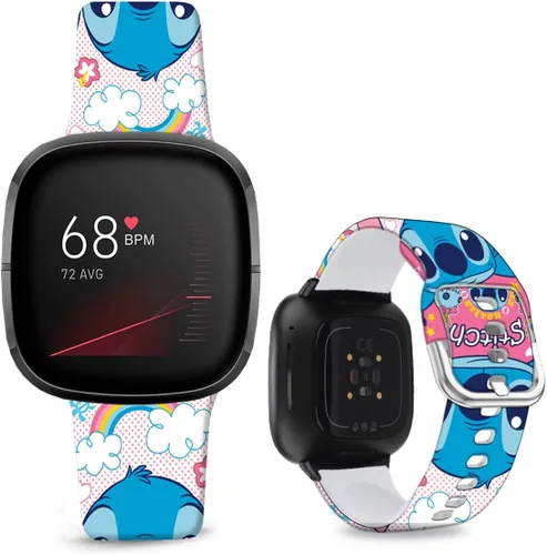 Miniatura 16 de Correas de reloj de dibujos animados con estampado floral compatibles con Fitbit Versa 4/Versa 3/Fitbit Sense 2/Sense Band de silicona suave